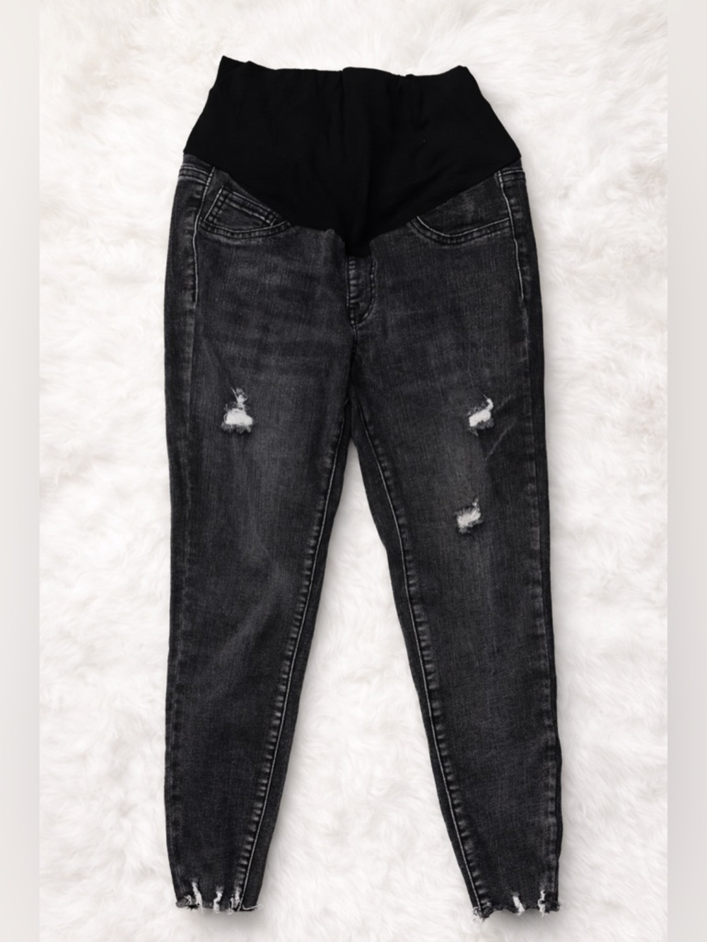 SHEIN Maternity Black Distressed Skinny Jeans Small | Over Belly Stretch Denim